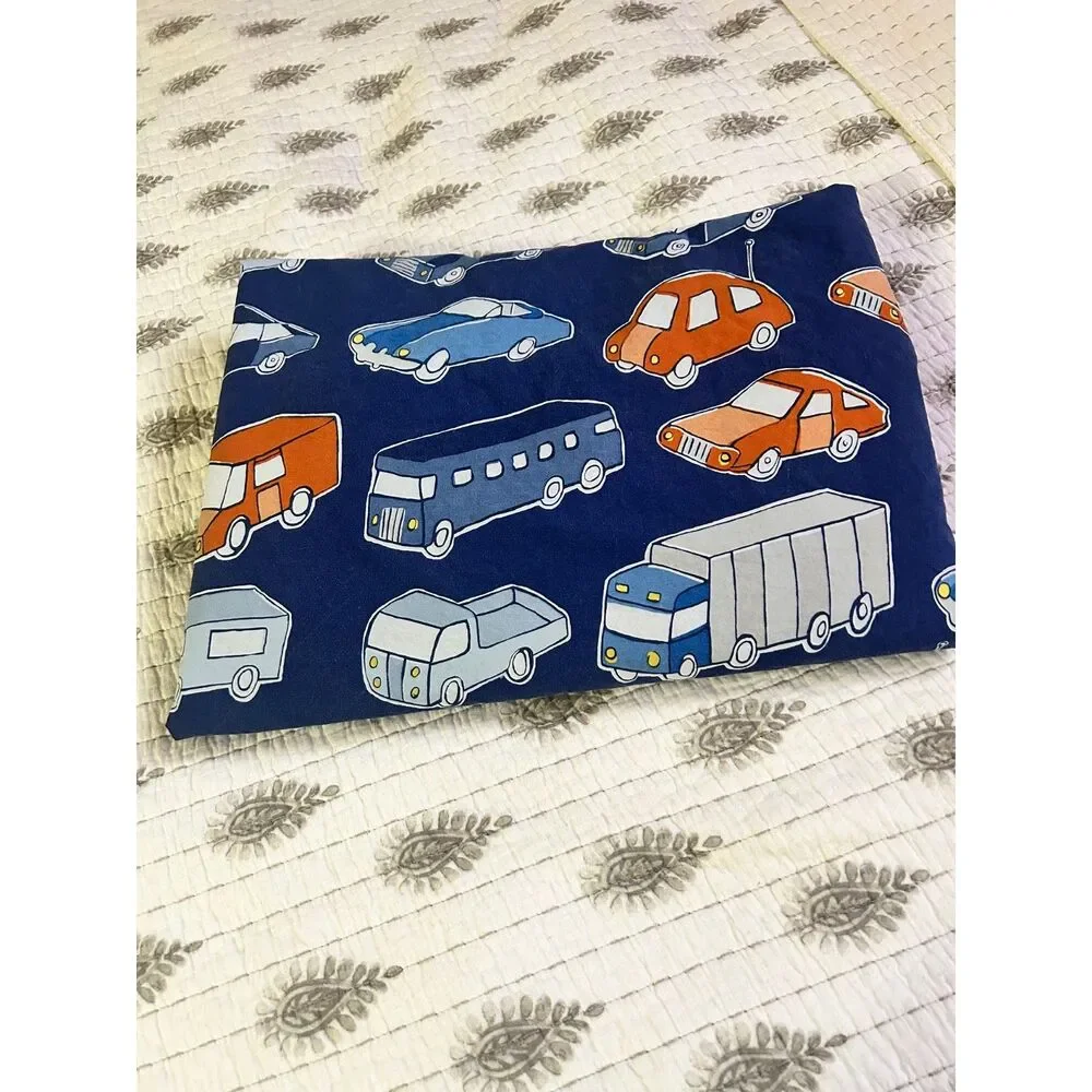 Pottery Barn Kids Twin Navy Blue Vehicle Cars Trucks Cotton Duvet Discontinued